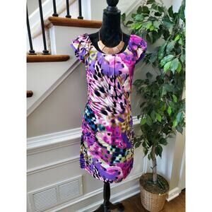 Rabbit Design Women's Polyester Cap Sleeve Round Neck Knee Length Dress Size 8